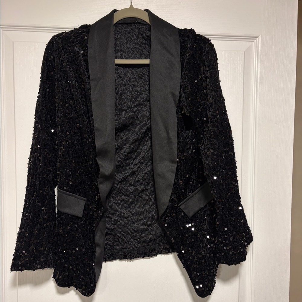 Chic Black Sequin Women's Blazer